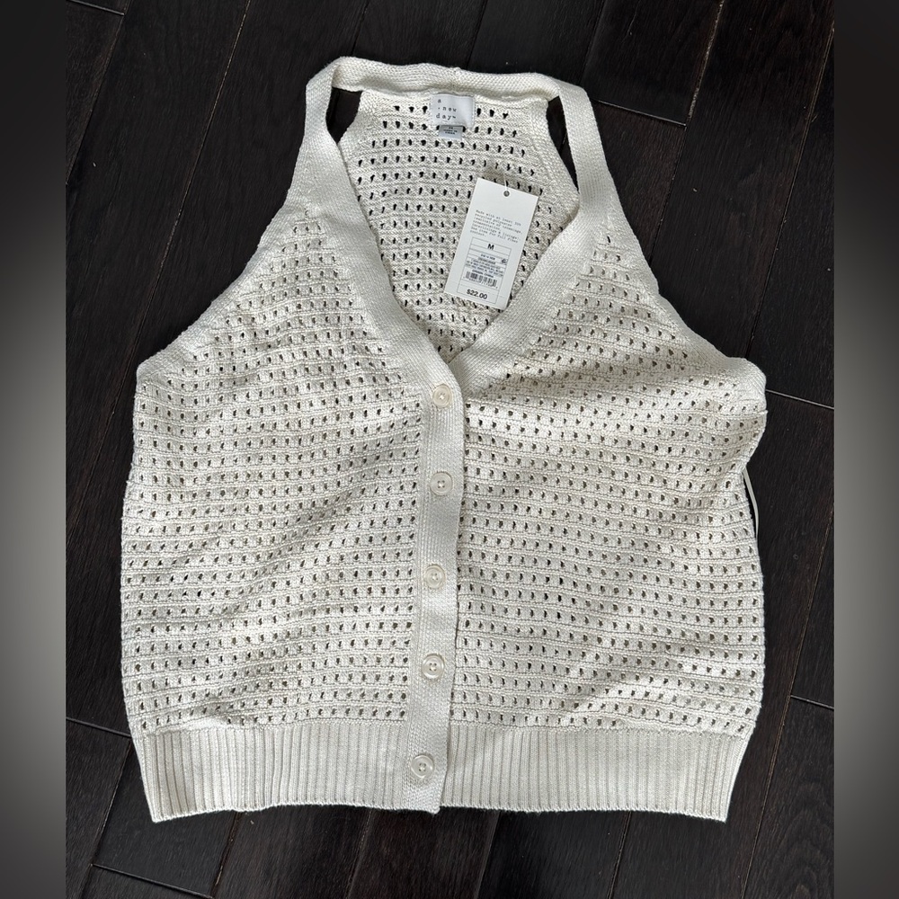 a new day Cream Sleeveless Open-Knit Button Front Sweater Vest